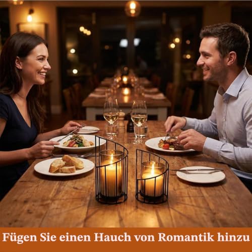 2 Stück Windlicht Schwarz Wohnzimmer Deko, Kerzenständer Schwarzem Metall mit Glasglocke, Höhen 20cm & 16cm, Dekorative Kerzenhalter Schwarz für Wohnzimmer, Esstisch & Terrasse – Bild 5