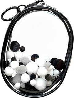 ケース バッグ 痛バック 防塵 ぬいポーチ 外出 人形入れ ぬいぐるみ用 透明 クリア OB11用 ポンポンボール付 キーホルダー付 13cm高(ブラック)