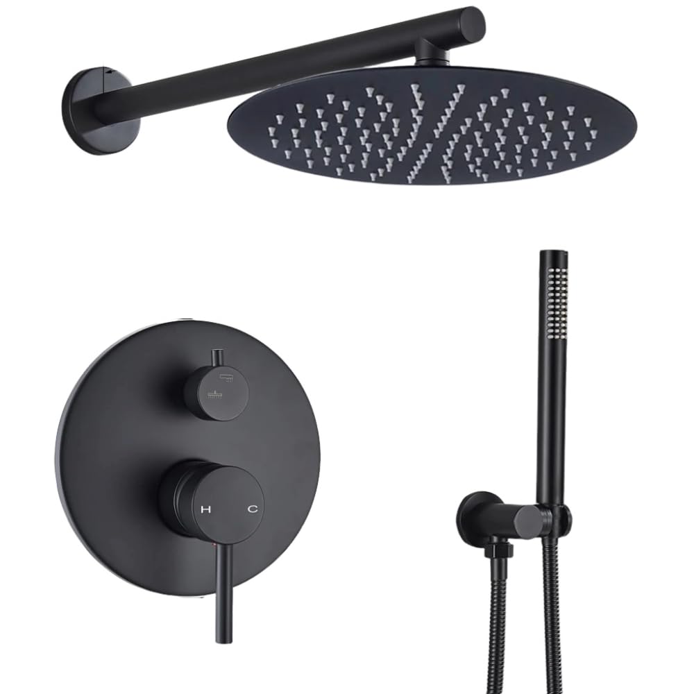 Mitigeur de douche encastré en laiton noir mat au design contemporain haut de gamme