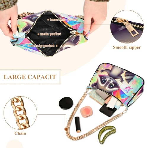 Cute Raccoon Colorful Kite Bear Print Shoulder Purses for Women Classic Purse Hobo Totes Chain Strap Zipper Medium Cute Purse4