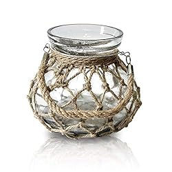 Funsoba Rustic Rope Net Farmhouse Flower Glass Nautical Vase with