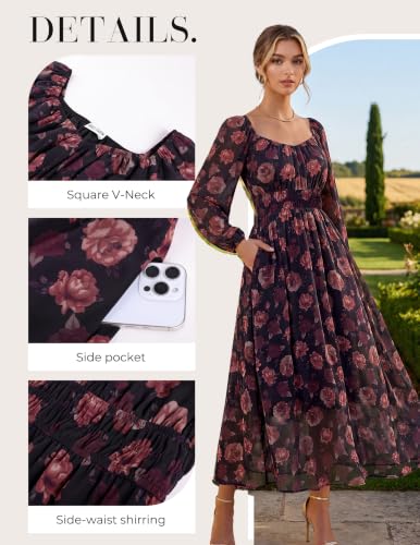 GRACE KARIN Women's Floral Long Sleeve Sweetheart Neck A-Line Maxi Dress (Various) - image 3