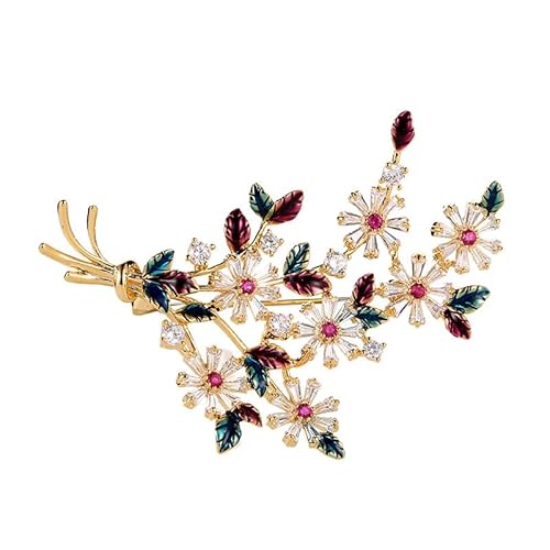 Stunning 14K Gold Fashion Moissanite Daisy Brooch, Handmade Pin for Temperament Coat & Cardigan, Buckle Pin Flower Brooch,Ideal Birthday Gift for Her (Yellow Gold)