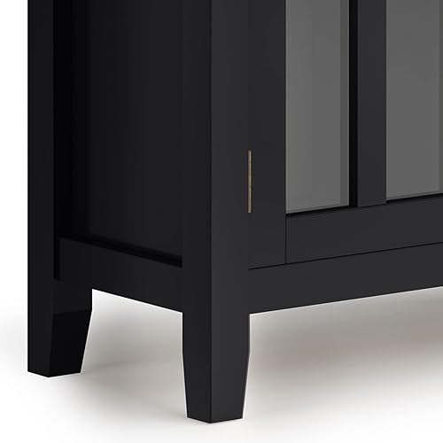 Miniatura 8 de SIMPLIHOME Armario de madera maciza artesanal de 30 pulgadas de ancho contemporáneo de almacenamiento bajo en negro, para sala de estar, entrada y