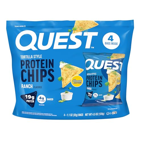 Image of Quest Nutrition Ranch Tortilla Style Protein Chips, 19g Protein, 4g Net Carb, High Protein, Low Carb, Gluten Free, 1.1 Ounce (Pack of 4)