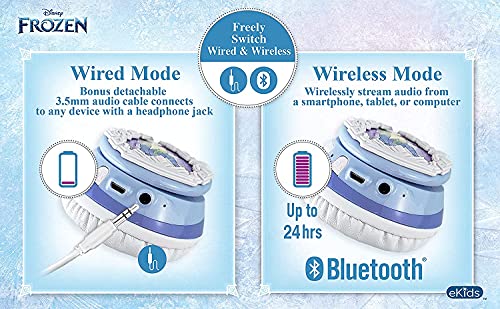Image of ekids Disney Frozen Kids Bluetooth Headphones, Wireless with Microphone, Includes Aux Cord, Volume Reduced, Foldable for School, Home, or Travel