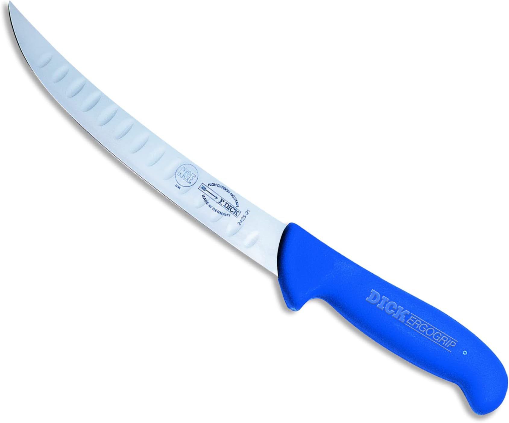 F. Dick Ergogrip 10 Inch Granton-Edged Breaking Knife With Diammark Dual Action Knife Sharpener - High-Carbon Stainless Steel Blade - Ergo Handle - Professional Butcher Knife - Knife Made In Germany