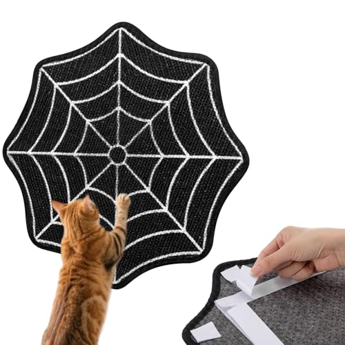 Sunnymove Self Adhesive Sisal Cat Scratch Pad for Wall or Couch Trimmable Furniture Protector Mat with Strong Backing Durable Cat Scratcher for Indoor Cats Activity Play(Spider Web)