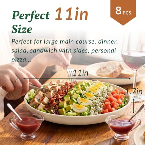 Image of Homienly Plastic Dinner Plates, Wheat Straw Plates 11 Inch, Lightweight Unbreakable Plates Set of 8, Microwave Safe Plates, Deep Plates for Dinner - Beige