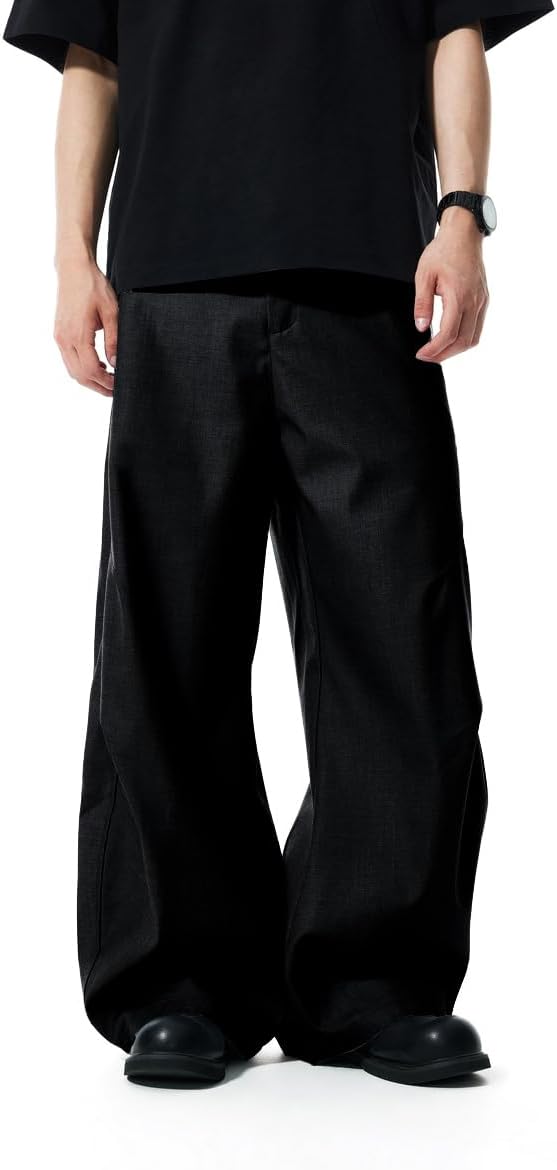 WZIKAI Men's Baggy Wide Leg Pants Zipper Fly Pleated Dress Pants Business Casual Long Trousers with Pocket - Image 3