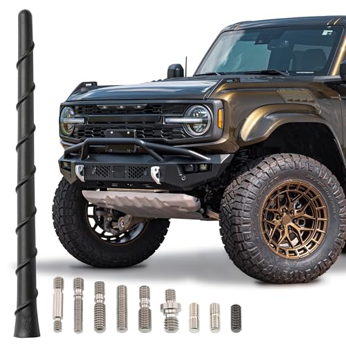 Votex Universal Short Rubber Spiral 8 Antenna Kit Enhanced Reception Carwash Proof Flexible and Durable with Tuned Copper Coil and Stainless Steel Threading for Trucks Cars & SUVs (Black)
