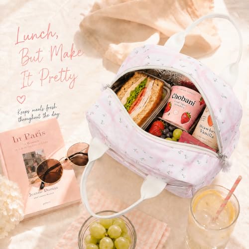 Image of LOVELYWIND Lunch Box for Women, Insulated Lunch Bag, Pink Checkered Tote