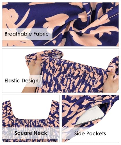 Image of RITERA Plus Size Dresses for Curvy Women Square Neck Short Sleeve Summer Floral Smocked Maxi Dress with Pocket XL-5XL