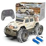 UFULMN Amphibious Remote Control Car 1:14 with 2 Rechargeable Batteries, 4WD Electric Vehicle for Boys Age 8-12, Offroad Waterproof RC Truck All Terrain RC Drift Cars Beach Pool Toys Gifts for Kids