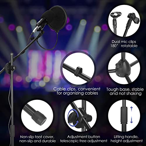 4 Pcs Tripod Microphone Stand Adjustable Boom Height Mic Stand With Mic Clip And Windscreen Collapsible Overhead Boom Stand For Live Stream, Singing, Stage Performance, Studio, Max Height 60 Inch #TOP2