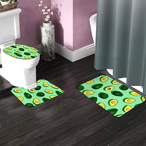 Badezimmerteppich-Set, 3-teilig, Fresh Green Avocado Fitness People Exercise, waschbare Badteppiche, rutschfest, mit Rückenpolster, Konturteppich und Toilettendeckelbezug – Bild 3