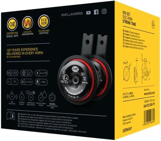 HELLA Signal Horn - STYLE HORN S90 SET - 12V - 111dB(A) - Frequency Range: 350/415Hz - High Tone/Low Tone - Electric - Flat Plug-in Connector - Quantity: 2-3AM 922 000-971