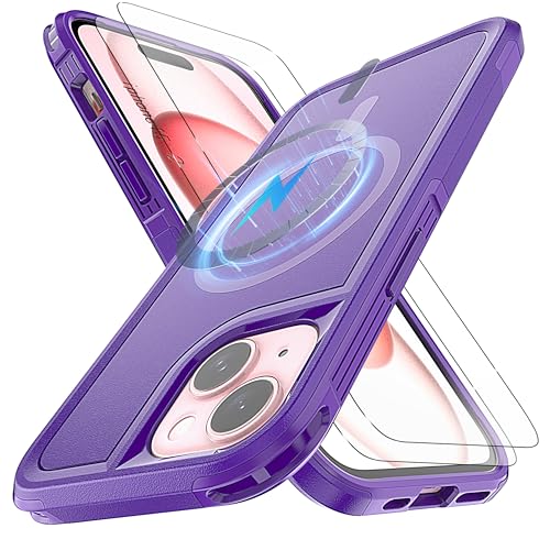 Coque iPhone 15 MagSafe antichoc violette avec protection écran TPE robuste 6.1