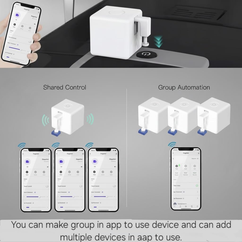 Smart Button Pusher Fingerbot, Bluetooth Wireless Smart Switch Controller, No Wiring, Touch & App Control via Smart Life Tuya, Voice Control with Alexa & Google Home via Compatible Hub (White)