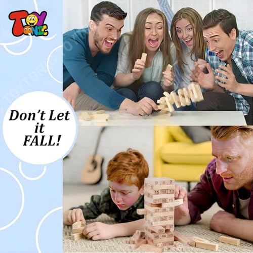 Image of TOYTONIC Tumbling Tower Wooden Game - Stacking Puzzle Blocks for Kids, Adults & Families - Indoor Party Game & Brain Teaser - Fun Balancing Toy for Boys & Girls of All Ages