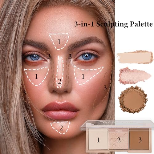 Blushers for Cheeks, Highlighter Bronzer Palette Make Up Powder with Brush, Natural Look Long-Lasting Waterproof Matte Shimmering Powder Makeup for Women - Image 3