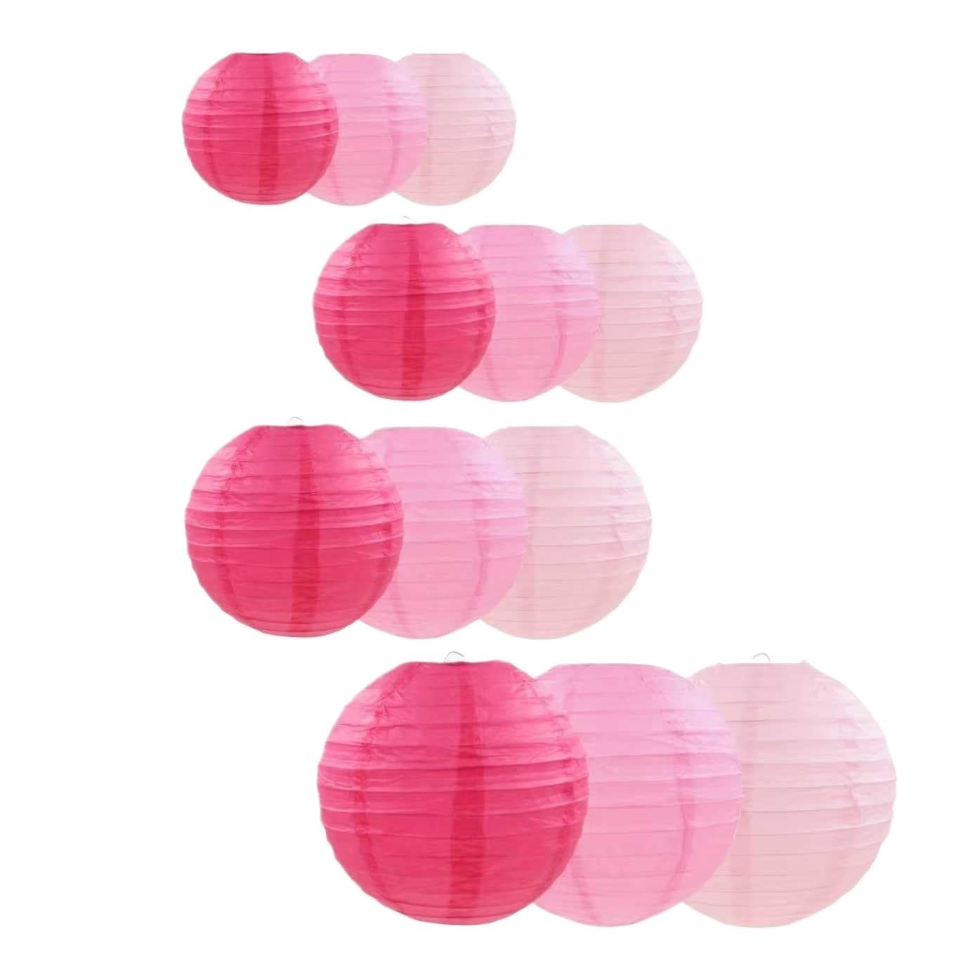 Lampiony Papierowe 12 Wiszących Okrągłych Lampionów Papierowych Do Dekoracji Domu, Przyjęć I Wesel Dekoracyjne(Pink)