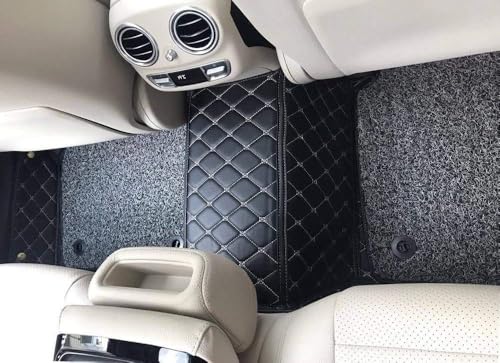 Image of KA10 7D Car Floor Mat for Vinfast VF 7 | Vehicle-Specific Fit | Premium Italian Leather | 100% Waterproof, Zero-Dust | Full Set with Grass | (Black with Silver)