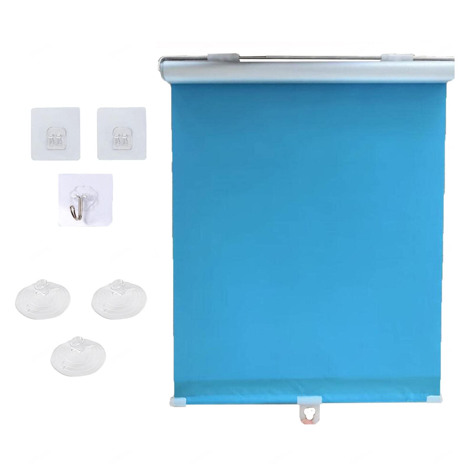 Cordless Window Shades,waterproof blackout Roller Blinds,90% shade rate,Thermal insulation roll up Shades,with suction cups and adhesive hooks, 12/20×49in portable Curtain,Blue-58×125cm（23*49in）