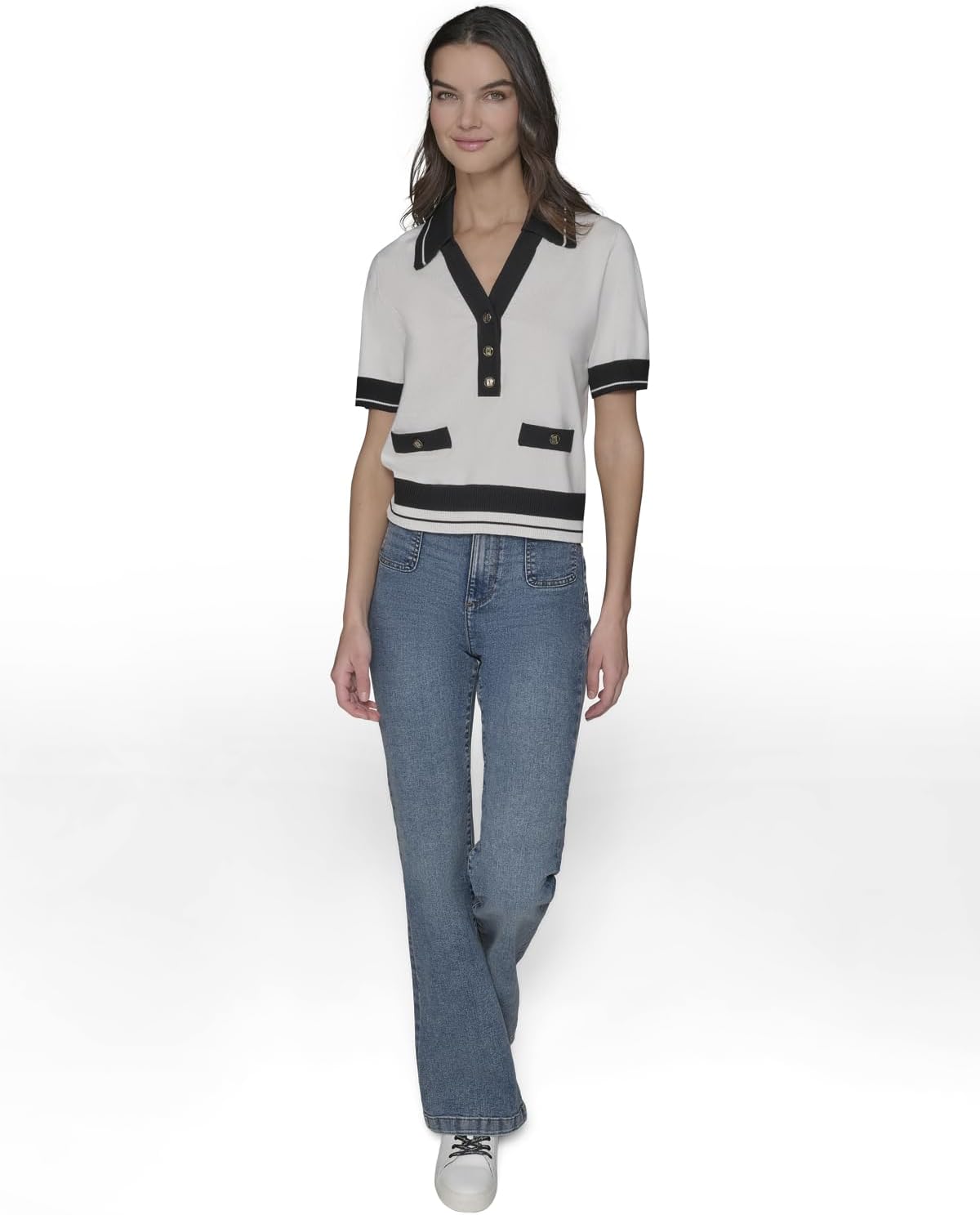 KARL LAGERFELD Paris Women's Sportswear Sweater, Soft White/Black, Large - Image 2