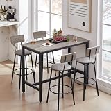 VEPXXP Kitchen Table Chairs Set of 4, Dining Room Table Set for 4, Counter Height Table and Chairs Set of 4 with PU Stools, Breakfast Table Bar Height Table and Chairs Set for Pub, Grey