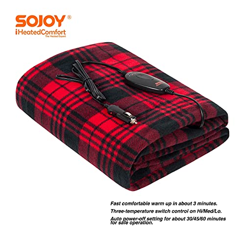 Sojoy Heated Blanket, Electric Blanket Throw 40"X60", 3 Fast Heating Levels,30'/45'/60' Min Auto Off, Ul Certification, Overheating Protection, Fleece Heating Blanket (Black And Burgundy) #TOP3