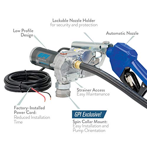 Gpi M-150S Fuel Transfer Pump, Automatic Shut-Off Nozzle, 15 Gpm Fuel Pump, 12' Hose, Power Cord, Spin Collar, Adjustable Suction Pipe (110000-100) #TOP1