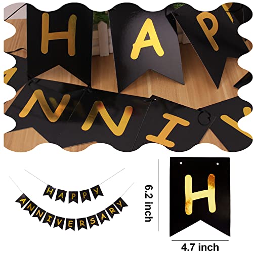 Image of Happy Anniversary Banner Black Banner,Hanging Sign Garland for wedding Birthday Party Ceremony Decoration