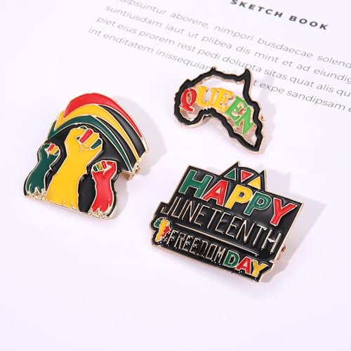 Image of African Brooches for Women Juneteenth Brooch Pins Enamel Black History Africa Map Brooches Black Queen Power Fist Lapel Pins Black History Month Juneteenth African Jewelry Accessories Outfits Party Favors Gifts