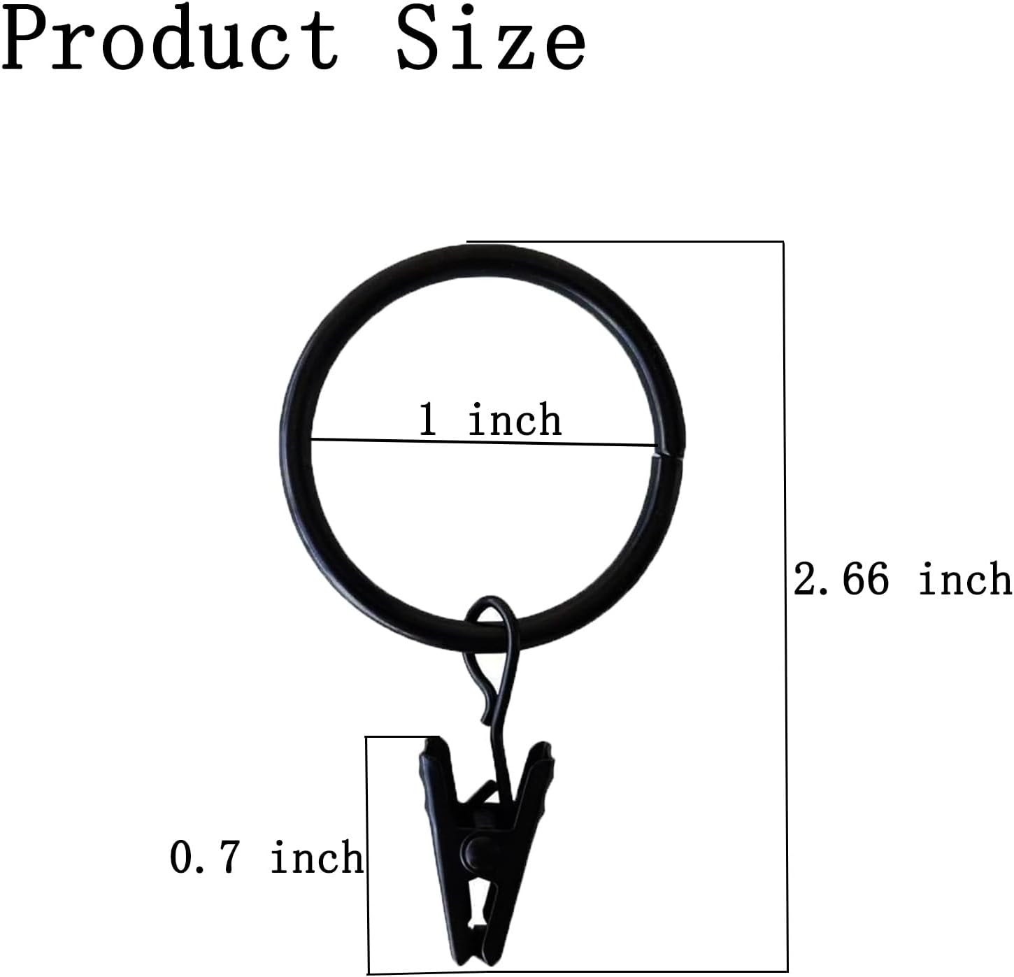 16 Pack Openable Curtain Rings with Clips, Black Shower Curtain Hooks Curtain Clips Rings for Hanging Drapery Drapes Bows, 1 Inch Diameter, Fits up to 5/8" Rod