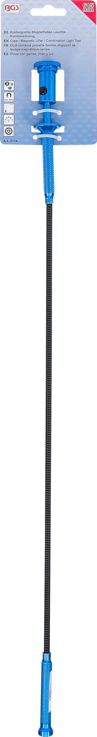 BGS 3174 | Chwytak magnetyczno-mechaniczny z lampką | 615 mm