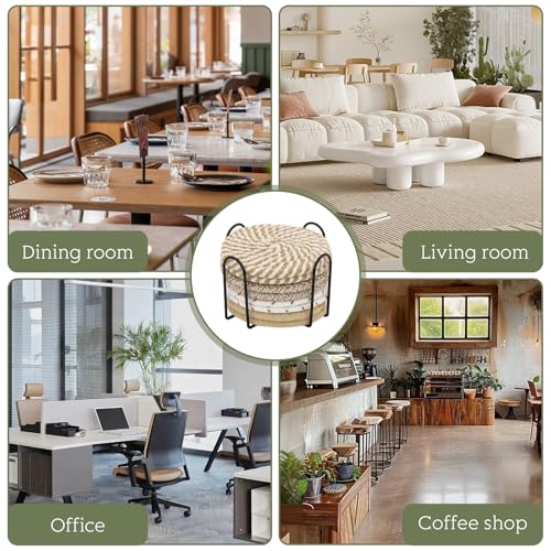 alwaiiz 8 Stück Untersetzer Gläser, Runde Untersetzer aus Baumwolle mit Halter, rutschfest und Hitzebeständig Glasuntersetzer für Verschiedene Tassen