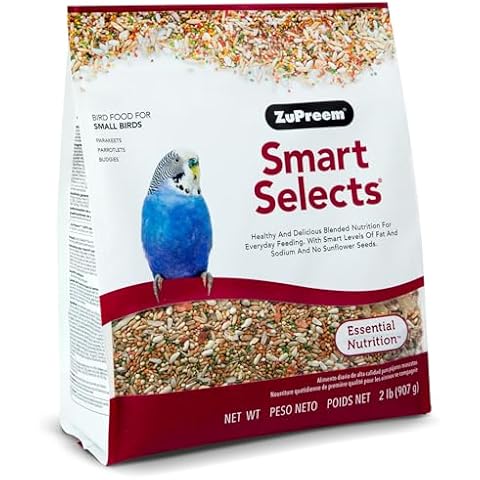 ZuPreem Smart Selects Daily Bird Food for Parakeet, Budgie, Parrotlet, Dove, Bird Pellets and Seed Blend, Core Nutrition for Small Birds, Made in USA, Parakeet Food, Budgie Food (S, 2 lb) Cover