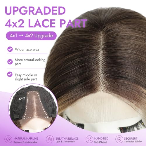 Image of Eawwii Ombre Blonde with Dark Roots Short Wavy Wig for Women Lace Hairline Bob Style Synthetic Heat Resistant - Natural Appearance for Everyday Hairstyle 14 Inch