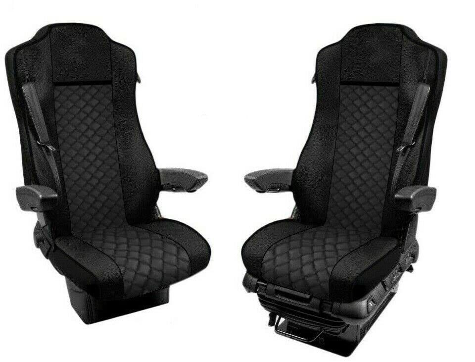 Generisch LKW Sitzbezüge Schonbezüge Für Mercedes Actros L Fahrer+Beifahrer 1+1 Satz (Schwarz)