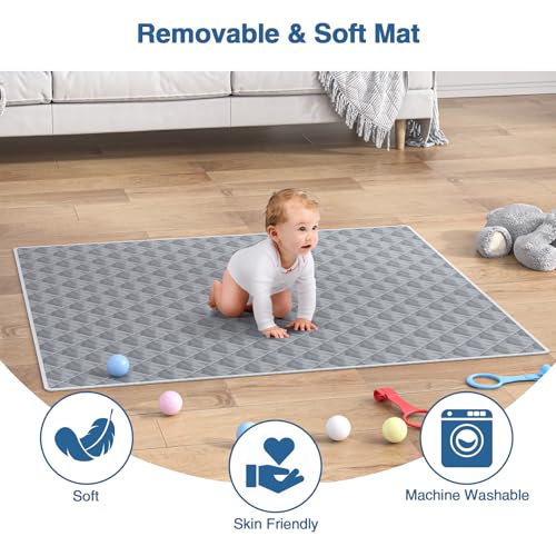 Image of Giluta Foldable Baby Playpen with Mat, Portable Playard for Babies and Toddlers, No Assembly Required, Indoor & Outdoor Kids Safety Play Pen Area, Travel Baby Fence, Playpen 50 inch x 50 inch