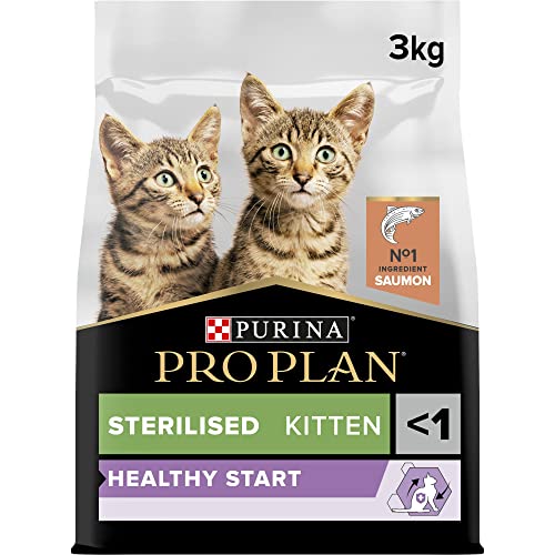 PURINA PRO PLAN | Healthy Start | Croquetas esterilizadas para Gatitos | Fortalece Las defensas Naturales del Gatito y la Respuesta inmunológica | Rico en salmón | Bolsa | Lote de 4 x 3 kg