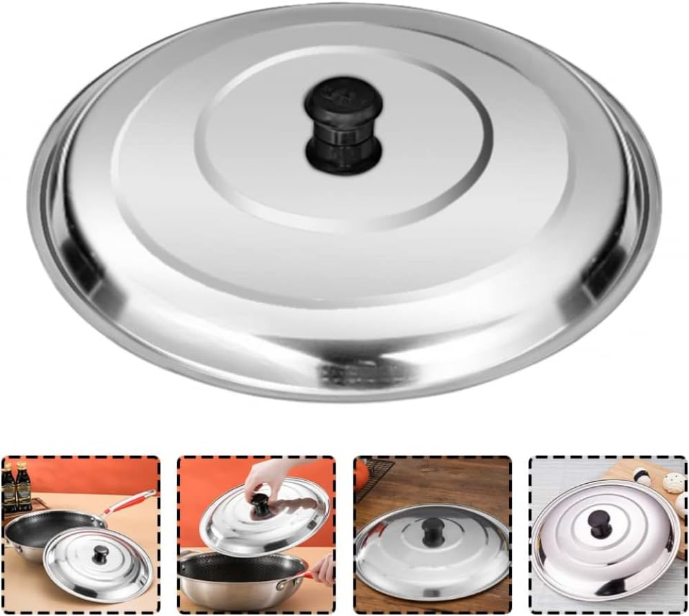 Gusseisen-Pfannendeckel, Universal-Pfannen-Deckelabdeckung, Edelstahl, Bratpfannenabdeckung mit kühlem Griff, Kochgeschirrdeckel, Kochkuppel, Topfdeckel, Ersatz-Topfdeckel, Edelstahl, 56 cm