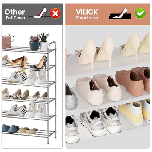 Image of VILICK Shoe Rack for Closet Shoe Organizer Space Saver Storage for 12-15 Pair Shoe Shelf with Hook Free Standing 3 Tier Shoe Rack Organizer for Entryway, Small Spaces, White