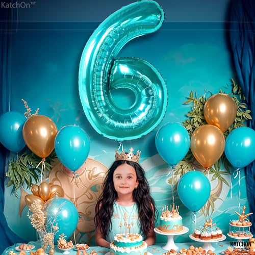 Image of KatchOn, Giant Teal Blue Number 6 Balloon - 40 Inch | 6th Birthday Balloon