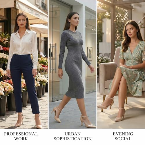 Image of ELEGANTPARK Pointed Toe Heels for Women, Satin Wedding Evening Dress Shoes | Adjustable Ankle Strap, 3 Inch Stable High Heel Pumps for Women, Bridesmaid, Wedding Guest, Reception, Prom, Evening Events