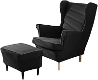 Vista 21 de HAOYONG Juego de Fundas Elásticas para Silla con Alas y Otomana, 2 Piezas de Funda para Silla Wingback y 1 Pieza de Funda Rectangular para Taburete