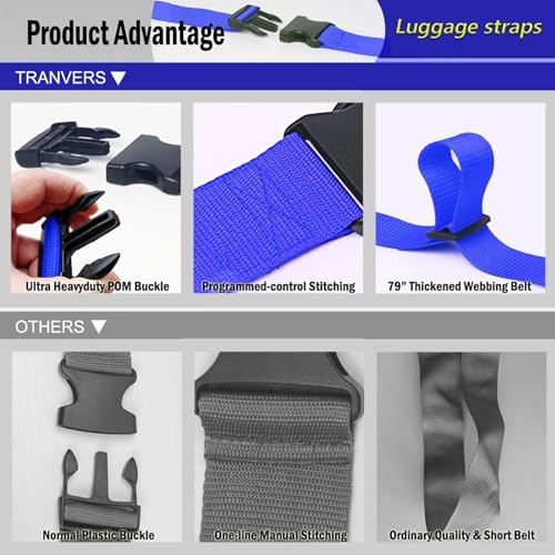 Image of Ultra Long Heavy Duty Luggage Straps for Suitcases Uprights Duffels Bags, 79 inch Adjustable Travel Packing Belts for Cargo Safety, Sturdy Baggage Strap Belts