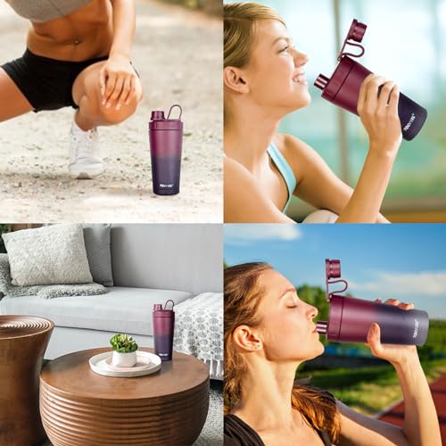 Image of TOOFEEL Stainless Steel Shaker Bottle - 20 oz Double Walled Insulated Protein Shaker Cup, Keeps Cold /Hot for Gym Workout