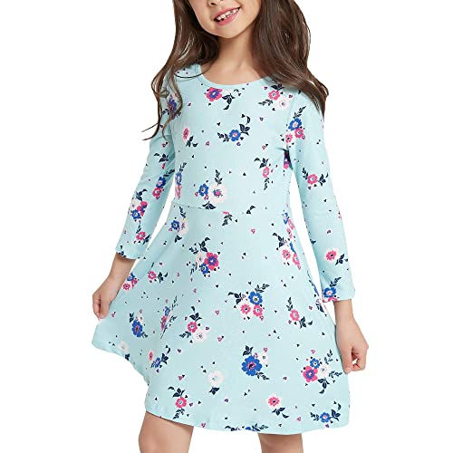 V.&GRIN Girls Spring Dress 2T to Size 8, Long Sleeve Unicorn Floral Twirly Casual Cute Kids Dress Clothes Vestidos para Niñas